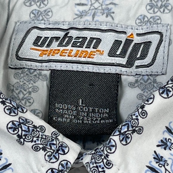 Urban Pipeline Western Shirt Men's L White Floral Cotton Short Sleeve Button-Up - Picture 6 of 9